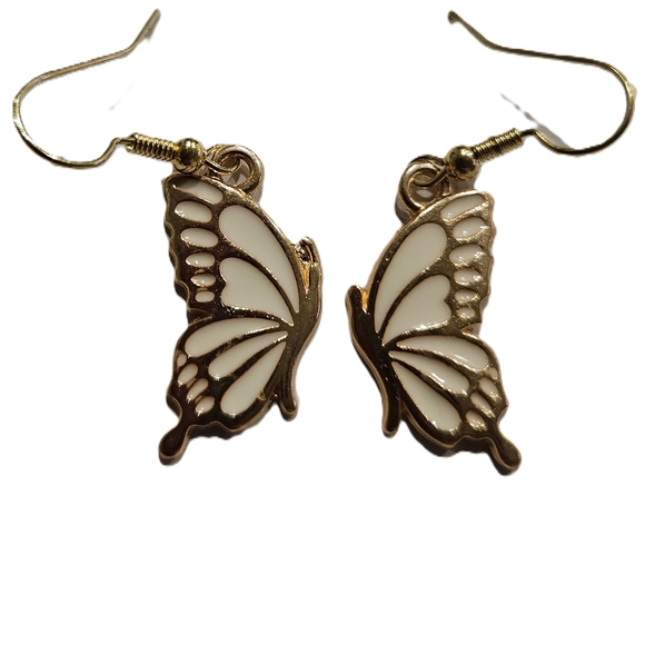 Jewelry - Elegant Butterfly Earrings in Gold and White